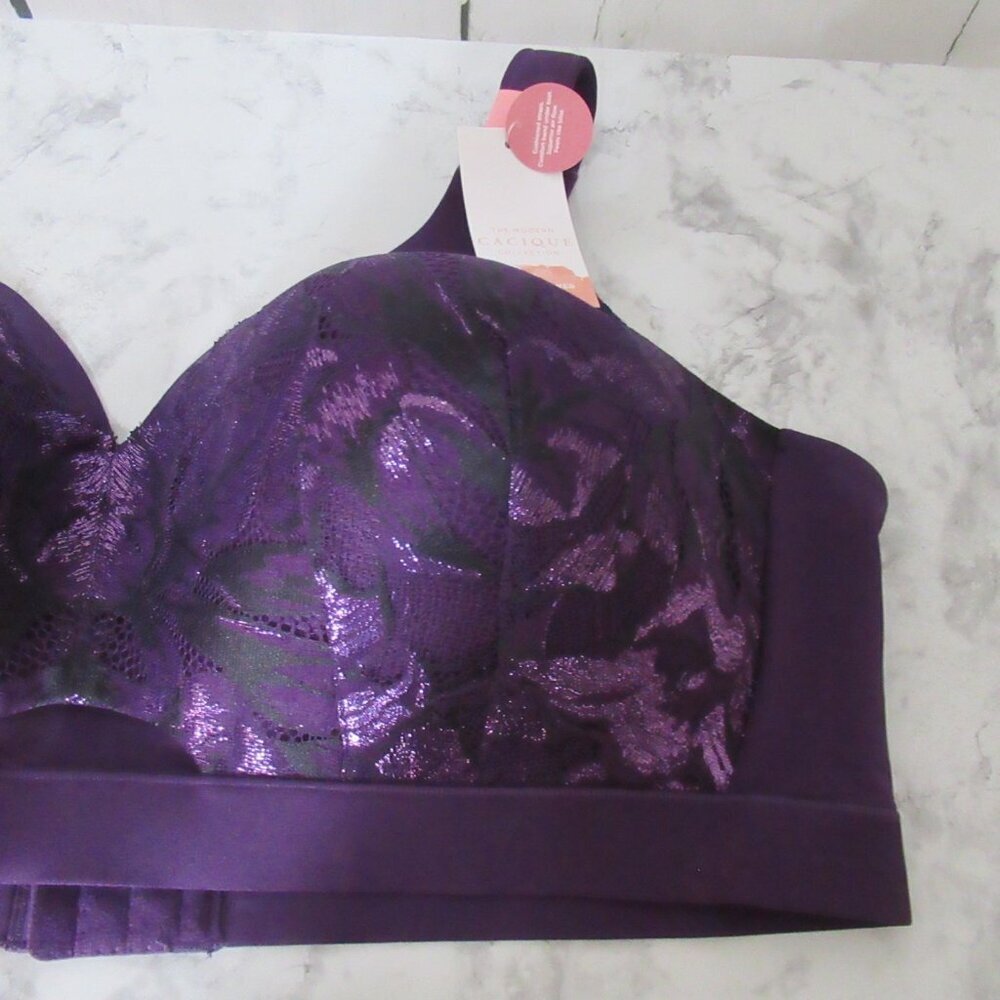 New Cacique Bra 46D Purple Lace Lightly Lined No Wire Plus Size Bralette - Picture 3 of 6